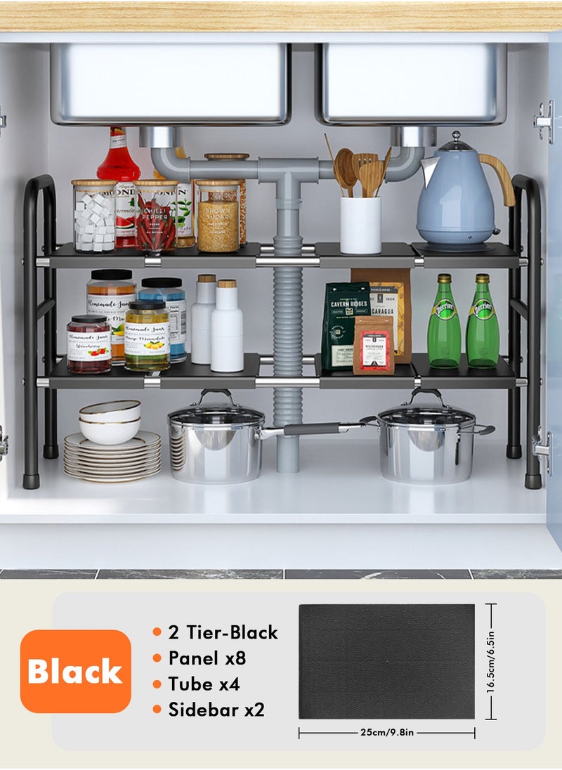 HomarKet Under Sink Kitchen Rack Expandable Cabinet Shelf Organizer Rack with Removable Panels for Kitchen Bathroom Storage Black  - Image 2