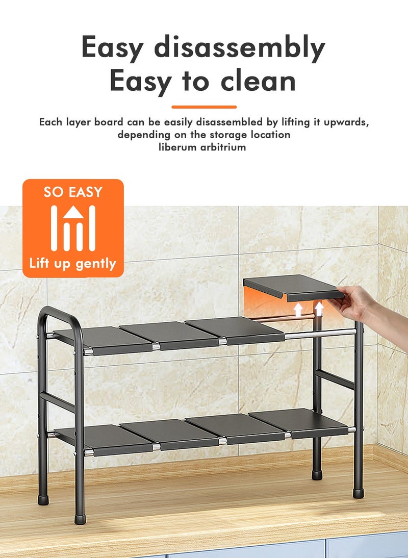 HomarKet Under Sink Kitchen Rack Expandable Cabinet Shelf Organizer Rack with Removable Panels for Kitchen Bathroom Storage Black  - Image 4