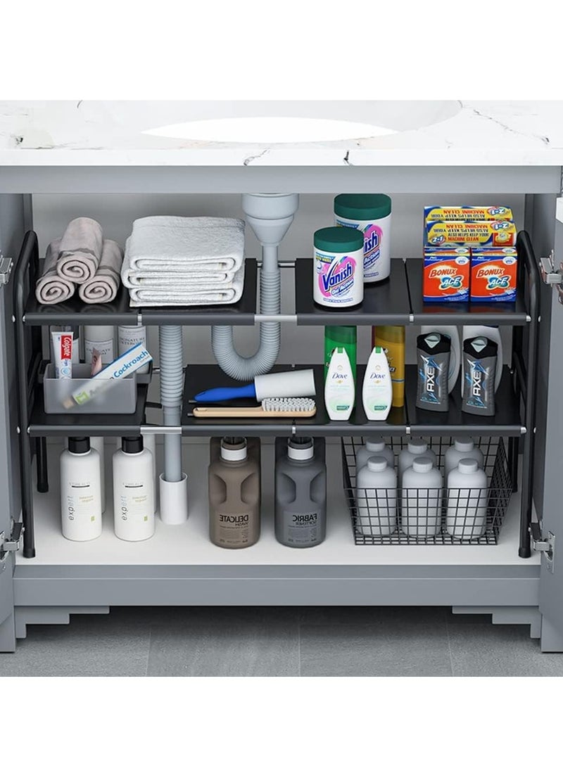 HomarKet Under Sink Kitchen Rack Expandable Cabinet Shelf Organizer Rack with Removable Panels for Kitchen Bathroom Storage Black  - Image 1
