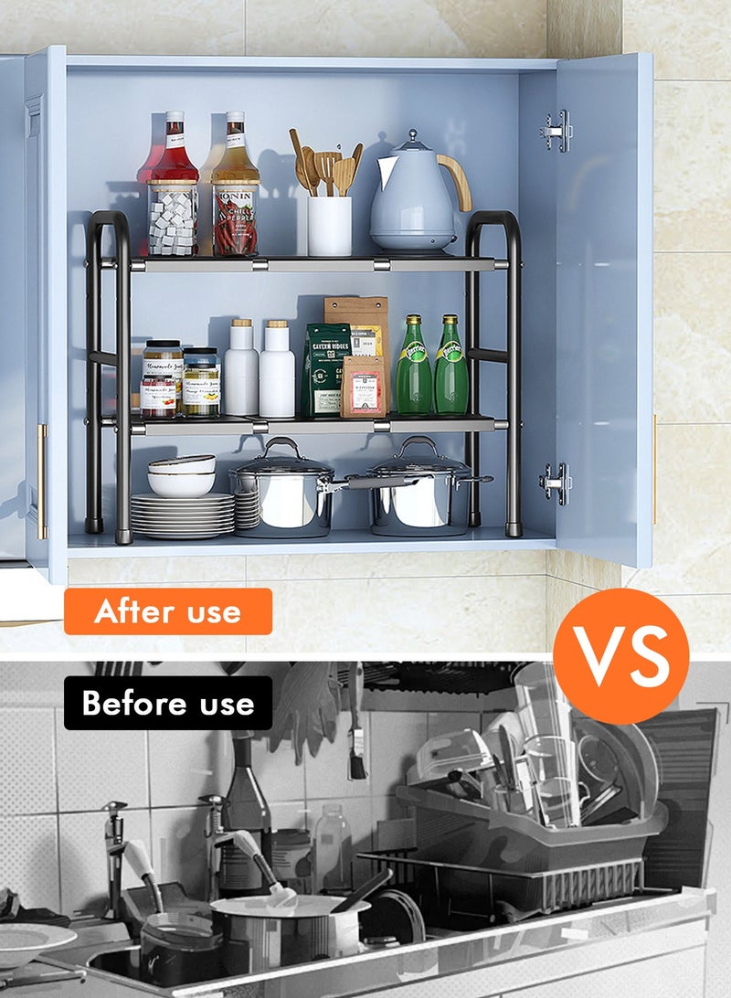 Under Sink Kitchen Rack Expandable Cabinet Shelf Organizer Rack with Removable Panels for Kitchen Bathroom Storage Black
