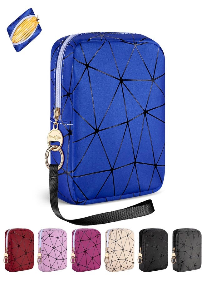 Playexen Period Bag for Teen Girls, PU Leather Sanitary Napkin Storage Bag, Menstrual Pad Bag Period Pouches Tampon Holder for Purse (Blue - Image 1