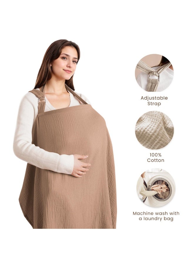 Muslin Nursing Cover for Breastfeeding, 100% Cotton Breathable with Rigid Hoop, Brown - Image 2