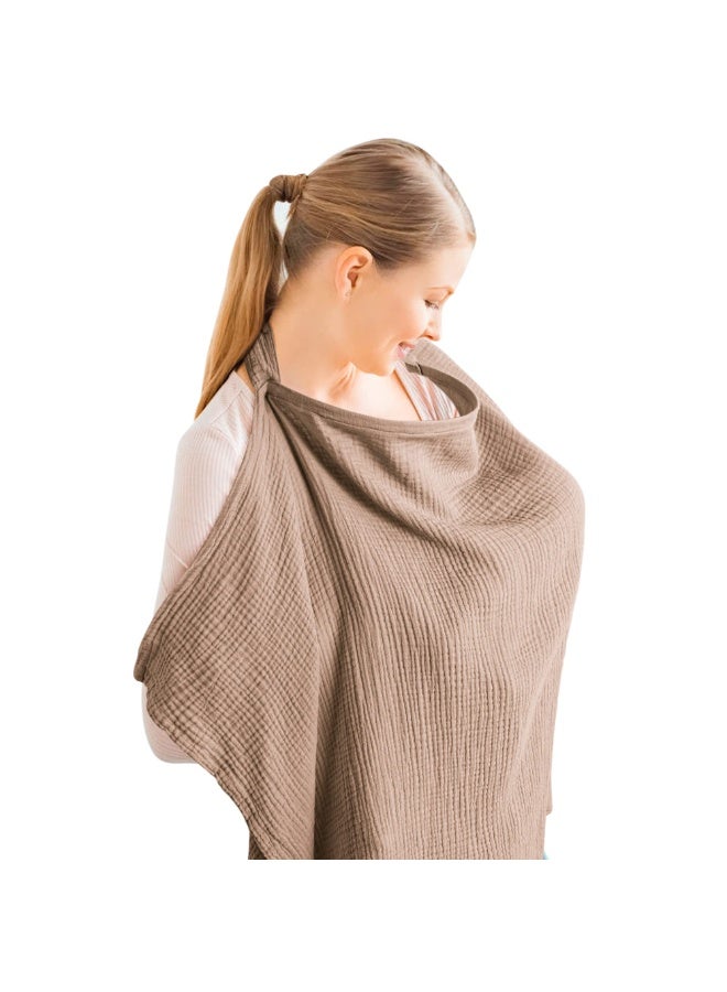 Muslin Nursing Cover for Breastfeeding, 100% Cotton Breathable with Rigid Hoop, Brown - Image 1