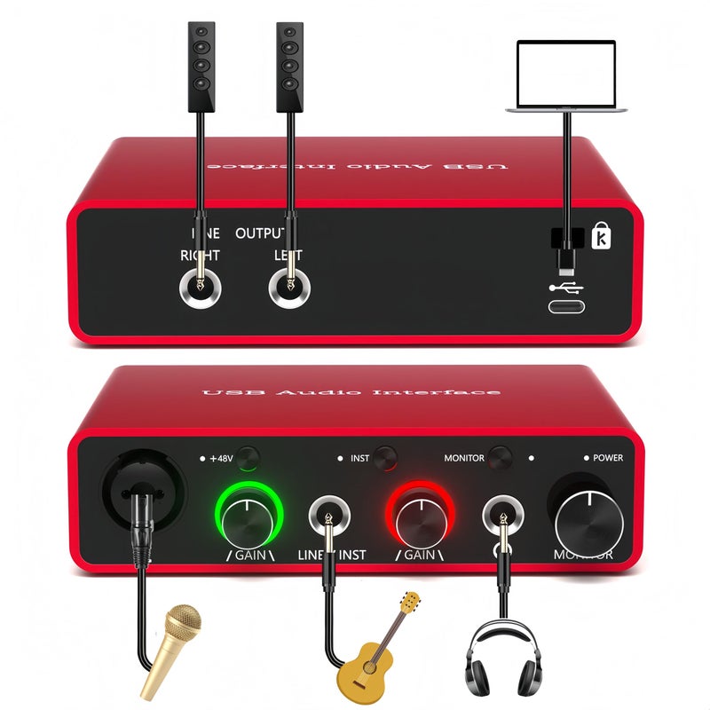 VQP USB Audio Interface for PC, 48V Phantom Power Audio Interface for Computer Recording Music, Podcasting, and Streaming, 24-Bit/192kHz, XLR & 1/4â€ Combo Connectors, LINE/INST Input - Image 3