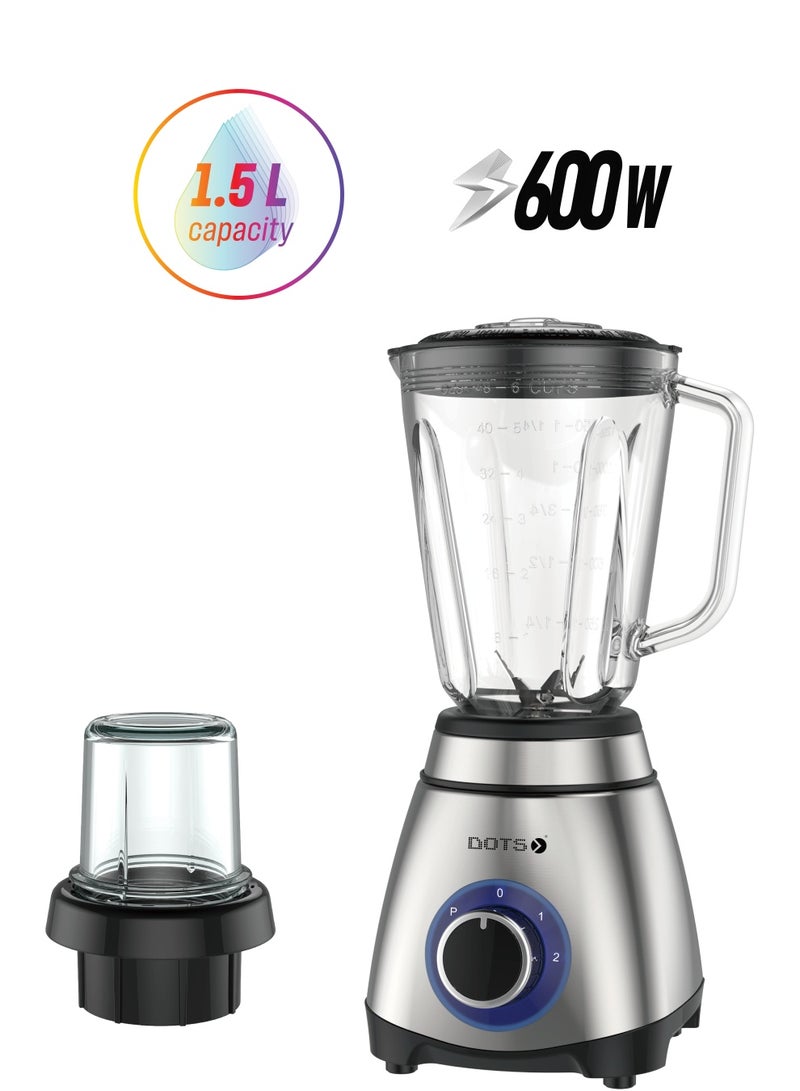 DOTS Dots Blender 1.5 litre, clear glass jar and single grinder, stainless steel housing, 600W, stainless steel bladesFBB1022SG  - Image 1