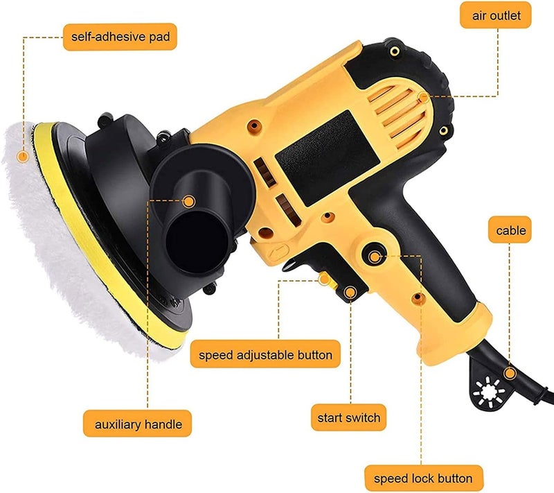 WEMART Polishing Machine Kit, 700W Buffer Polisher With Detachable Polishing Pad, Home Diy Waxing Polishing Sponge Pads Kit For Car Sanding Polishing Waxing Sealing Glaze - 600-3713Rpm - Image 5