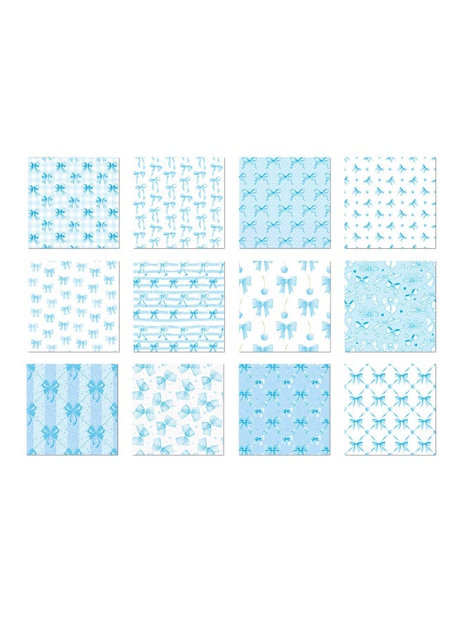 Daytoyz 12pcs Blue Bow Pattern Gift Wrapping Paper Set - 15cm x 15cm Decorative Sheets for Birthday/Wedding Gift Decoration, Bouquet Packaging, Gift Box Filling & Party Supplies - Image 1