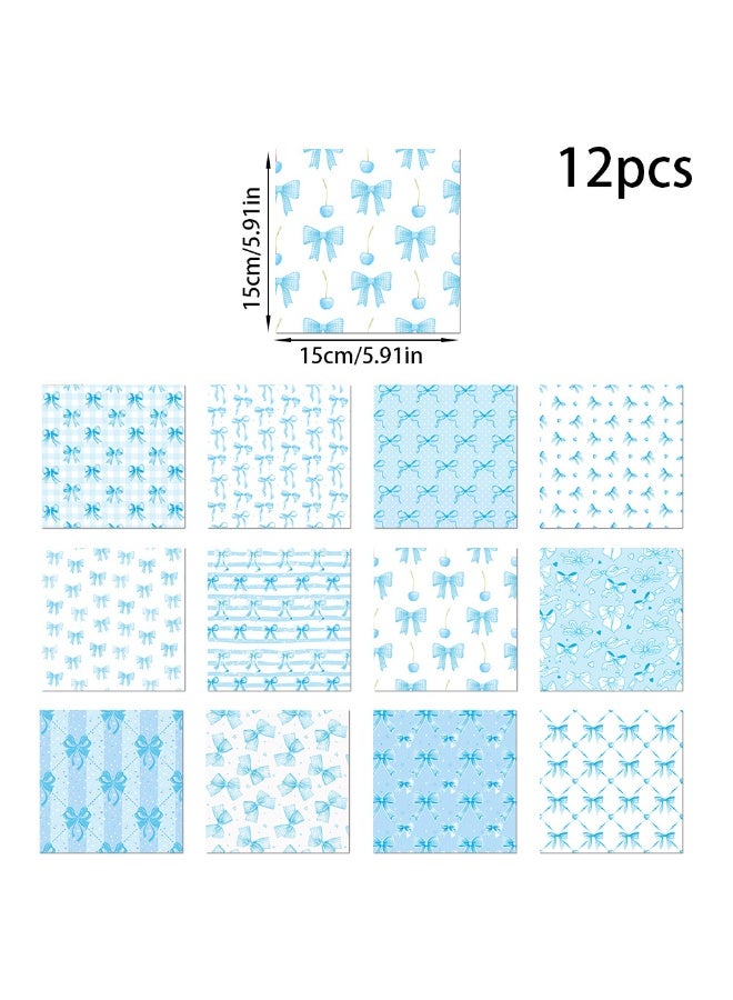 Daytoyz 12pcs Blue Bow Pattern Gift Wrapping Paper Set - 15cm x 15cm Decorative Sheets for Birthday/Wedding Gift Decoration, Bouquet Packaging, Gift Box Filling & Party Supplies - Image 2