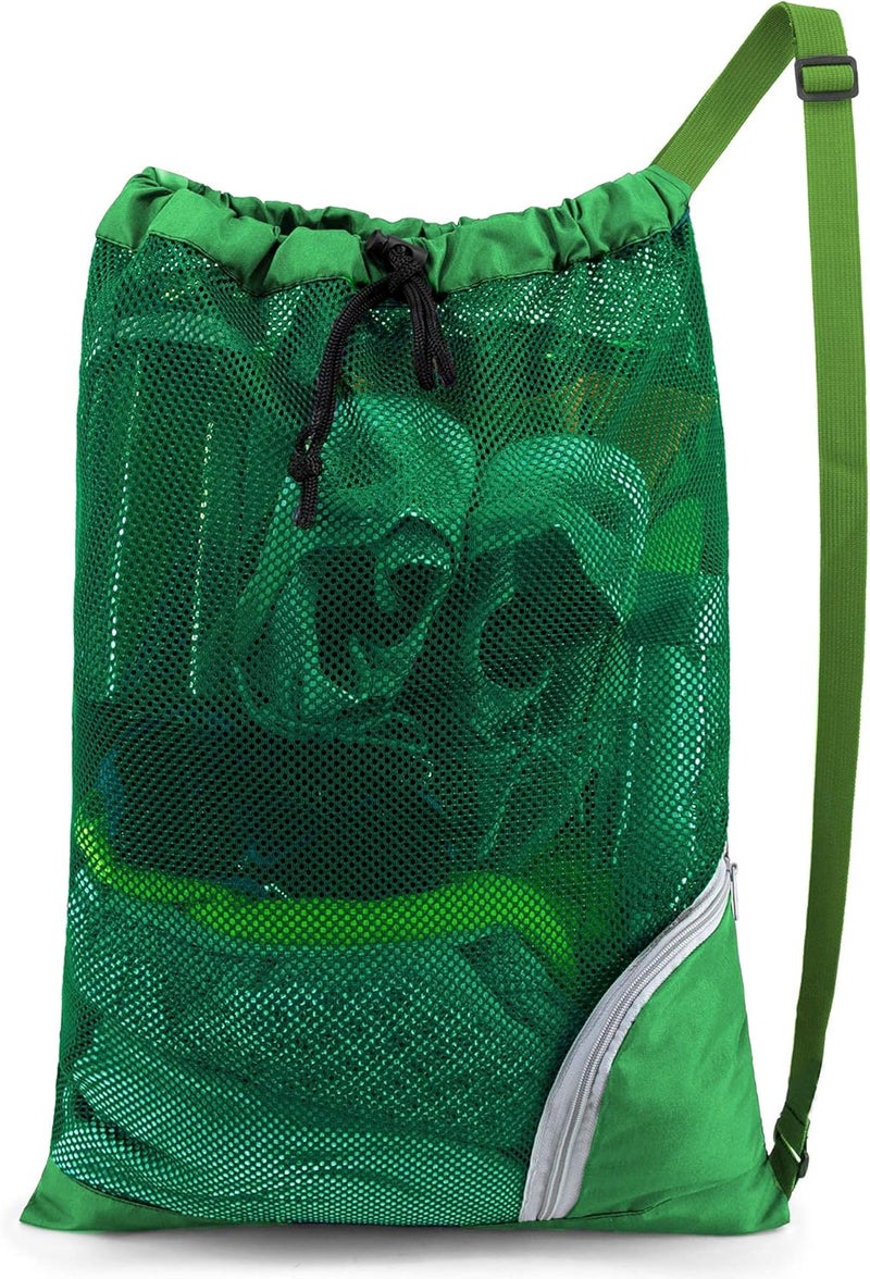 BeeGreen Mesh Drawstring Bag Swim Backpack for Beach Pool Sports Gym Draw String Cinch Bags for Swimming Soccer Basketball Gear Green - Image 1