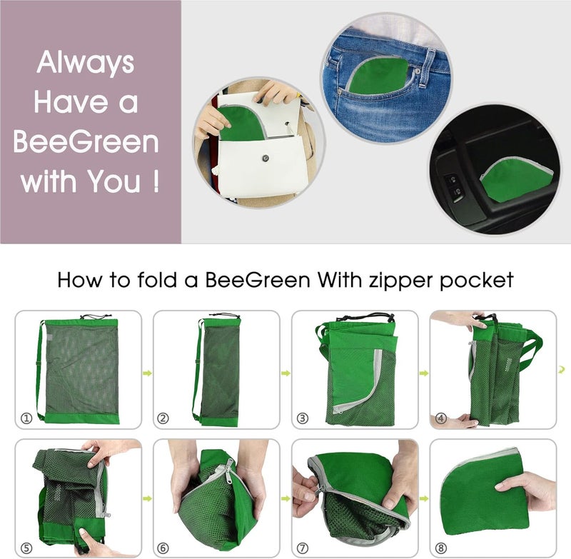 BeeGreen Mesh Drawstring Bag Swim Backpack for Beach Pool Sports Gym Draw String Cinch Bags for Swimming Soccer Basketball Gear Green - Image 4