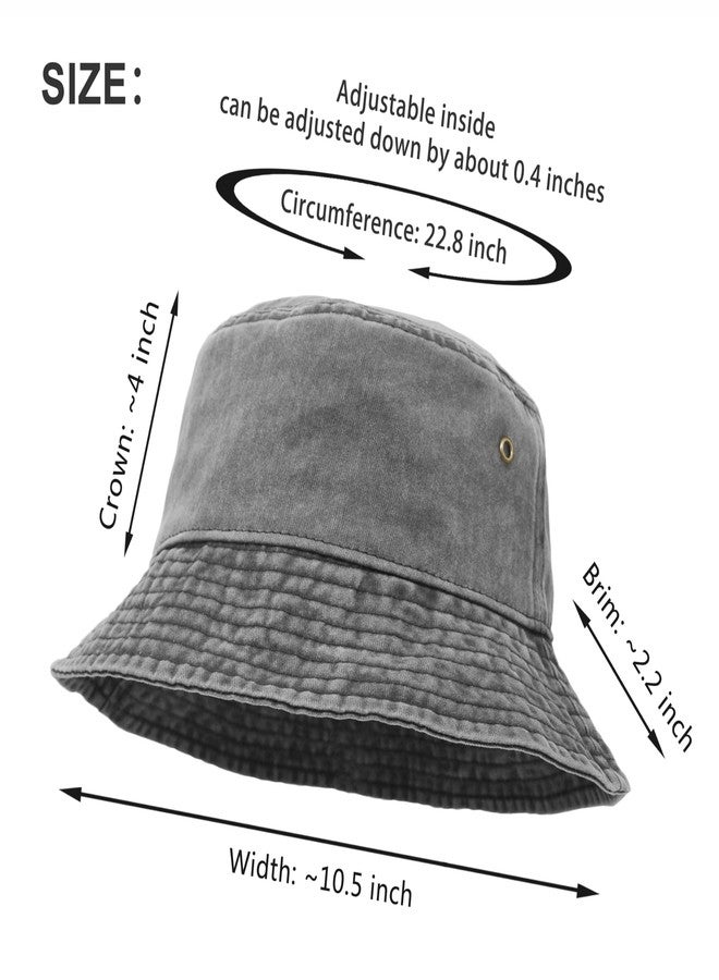 UltraKey Bucket Hat, Wide Brim Washed Denim Cotton Outdoor Sun Hat Flat Top Cap for Fishing Hiking Beach Sports Grey - Image 2