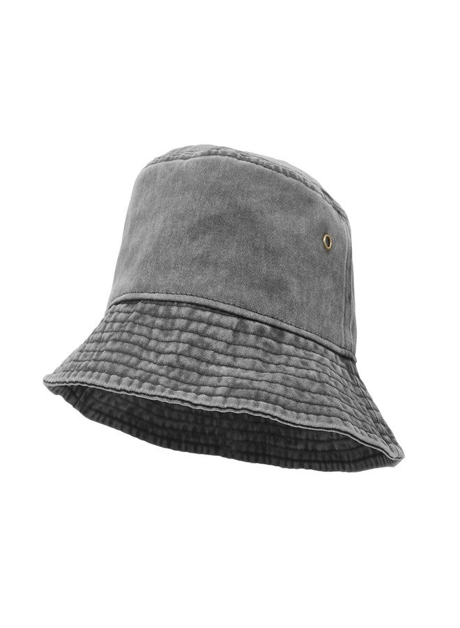 UltraKey Bucket Hat, Wide Brim Washed Denim Cotton Outdoor Sun Hat Flat Top Cap for Fishing Hiking Beach Sports Grey - Image 1