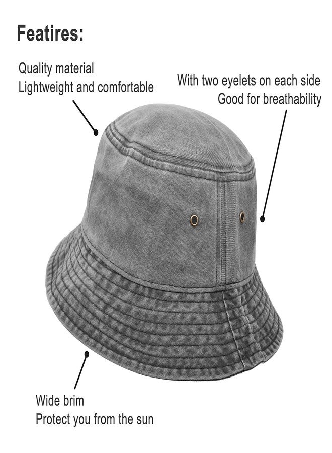 UltraKey Bucket Hat, Wide Brim Washed Denim Cotton Outdoor Sun Hat Flat Top Cap for Fishing Hiking Beach Sports Grey - Image 3
