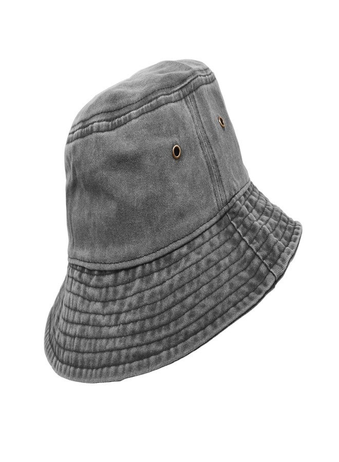 UltraKey Bucket Hat, Wide Brim Washed Denim Cotton Outdoor Sun Hat Flat Top Cap for Fishing Hiking Beach Sports Grey - Image 5