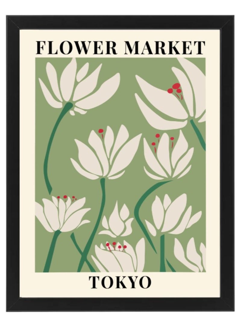 Boomah Accessories Flower Market Tokyo Colorful Botanical Art Poster with Frame 50x40cm 