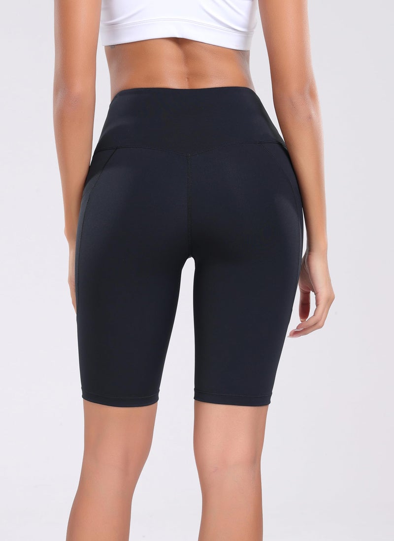 Oalka Women's Yoga Short Side Pockets High Waist Workout Running Shorts Black XS - Image 5