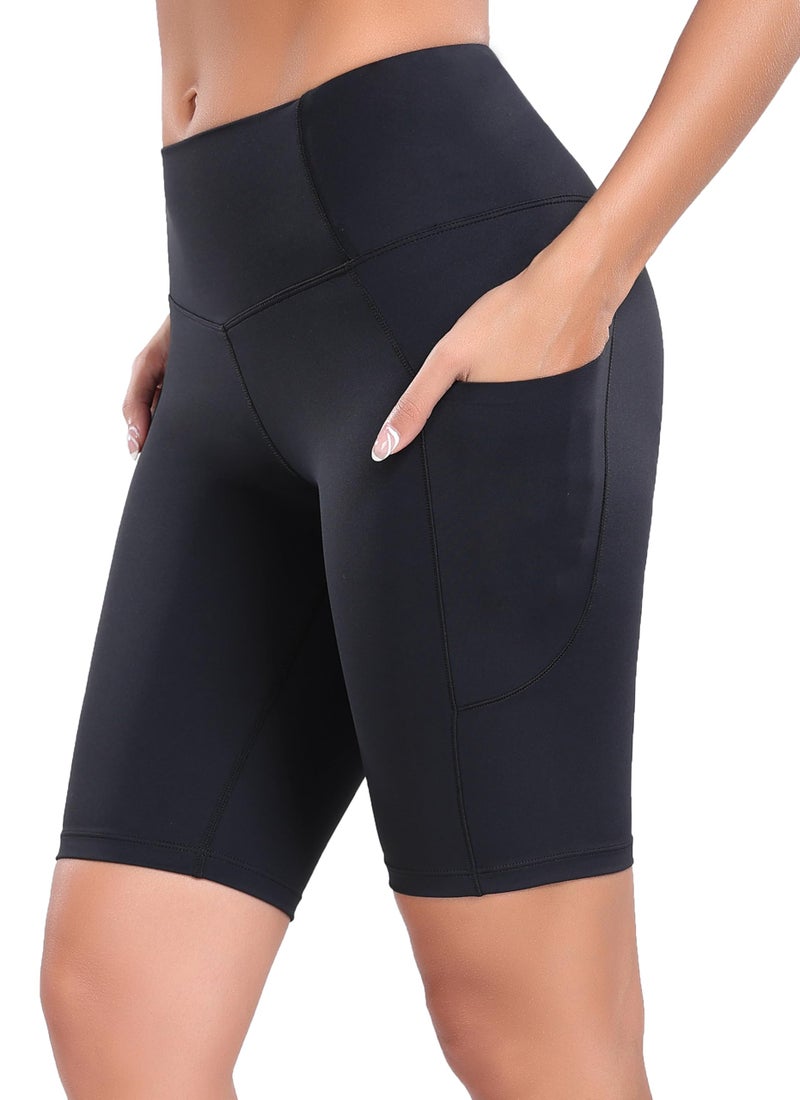 Oalka Women's Yoga Short Side Pockets High Waist Workout Running Shorts Black XS - Image 1