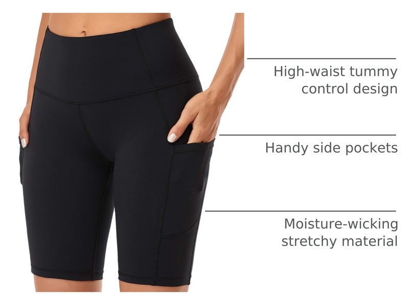 Oalka Women's Yoga Short Side Pockets High Waist Workout Running Shorts Black XS - Image 4