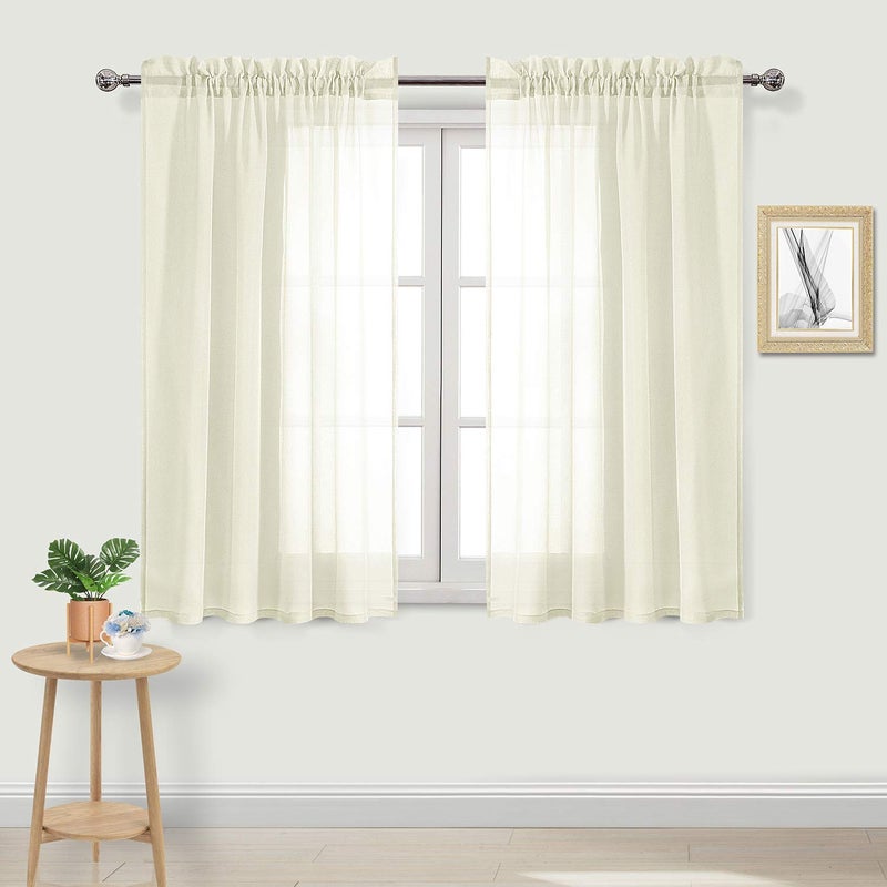 DWCN Ivory Sheer Curtains Semi Transparent Voile Rod Pocket Curtains for Bedroom and Living Room 42 x 54 inches Long Set of 2 Panels