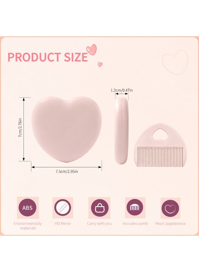 Pink Heart Shape Folding Mirror and Comb Set - Compact Portable Makeup Mirror for Travel - Image 2
