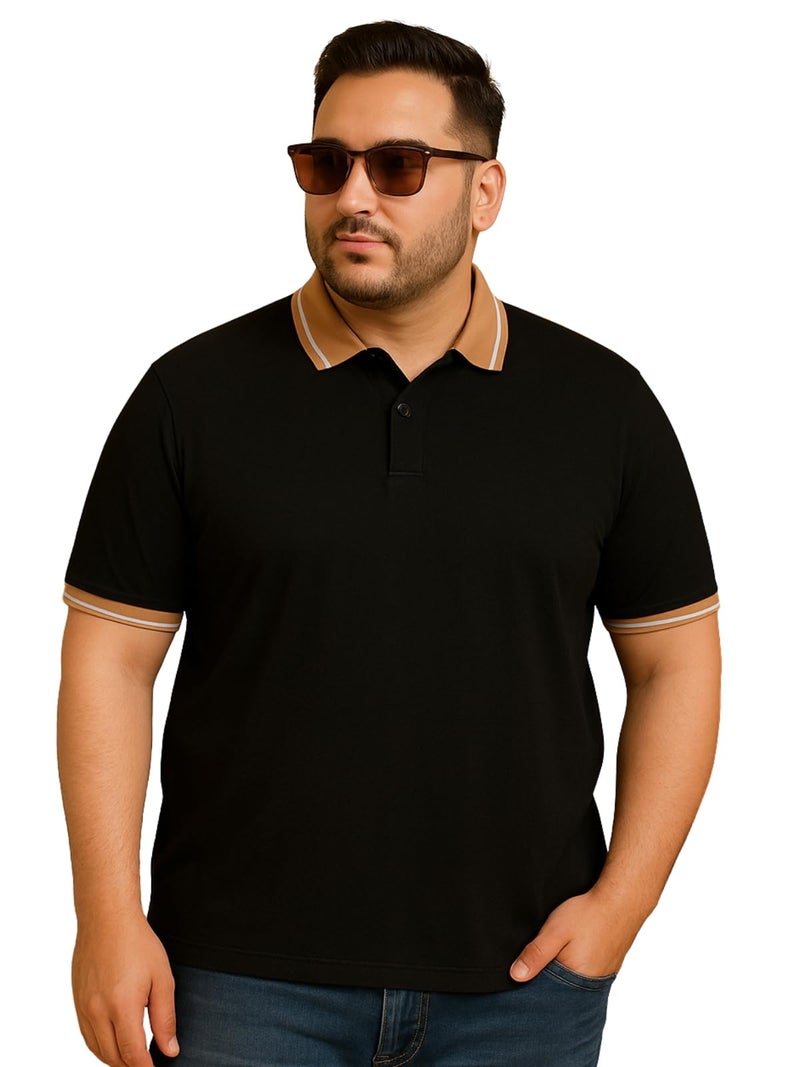 Veirdo® Pure Cotton Half Sleeves Regular Fit Classic Polo Collar Plus Size T-Shirt for Men (PS_Polo_TPCLR_BLK_3XL) - Image 1