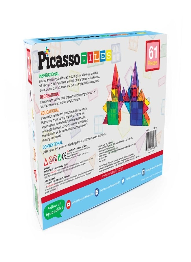 PicassoTiles PICASSO - MAGNETIC TILE CLASSIC 61PC BUILDING SET  - Image 5
