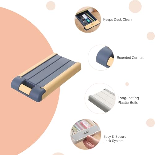 oddpod Under The Table Hidden Drawer/Plastic Desk Organiser For Home And Office - Blue, Stationery - Image 4