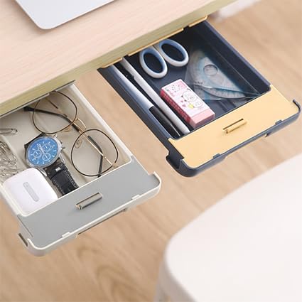 oddpod Under The Table Hidden Drawer/Plastic Desk Organiser For Home And Office - Blue, Stationery - Image 2