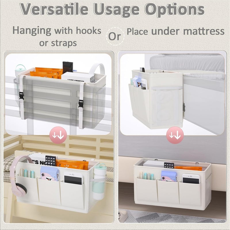 Edudif Dual-purpose Bedside Caddy Bedside Organizer, Bed Caddy with 6 Pockets, Versatile Bedside Storage Solution Magazine Remotes holder, ideal for Home, Dorm, Hospital, Crib Bed (White) - Image 3