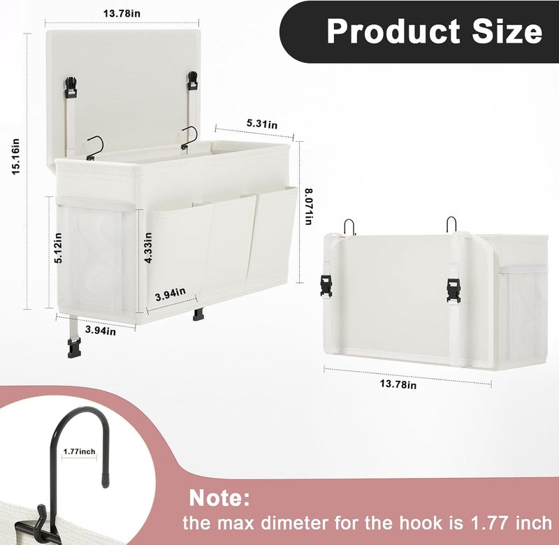 Edudif Dual-purpose Bedside Caddy Bedside Organizer, Bed Caddy with 6 Pockets, Versatile Bedside Storage Solution Magazine Remotes holder, ideal for Home, Dorm, Hospital, Crib Bed (White) - Image 2