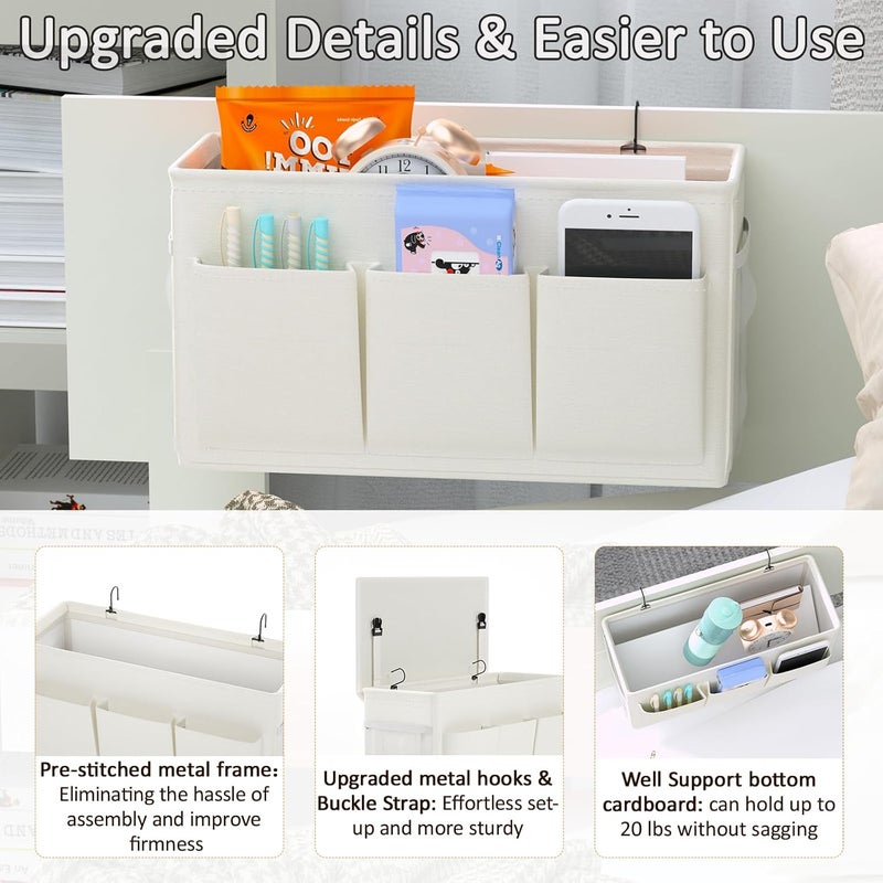 Edudif Dual-purpose Bedside Caddy Bedside Organizer, Bed Caddy with 6 Pockets, Versatile Bedside Storage Solution Magazine Remotes holder, ideal for Home, Dorm, Hospital, Crib Bed (White) - Image 4