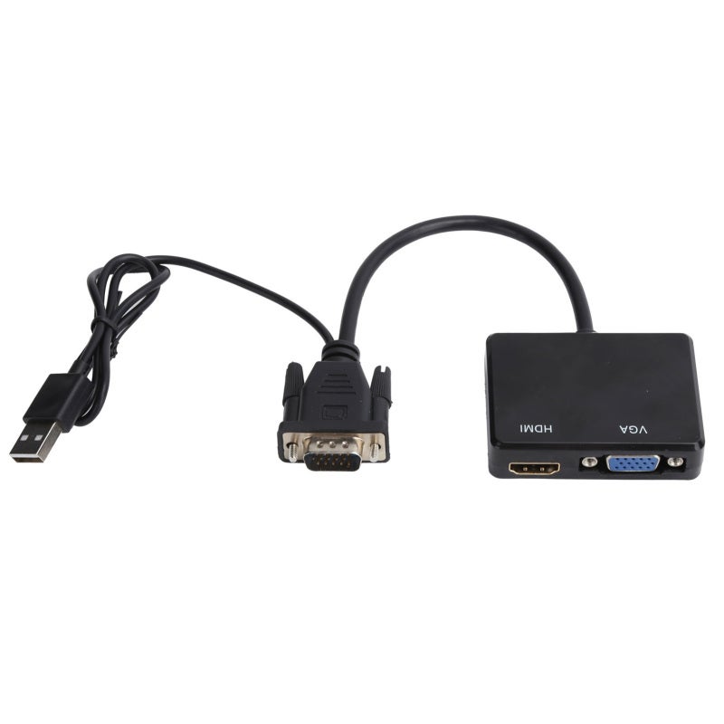 VGA HDMI Splitter: Black USB Powered - Plug And Play Dual Display Adapter for Home Office Gaming Entertainment Devices - Image 1