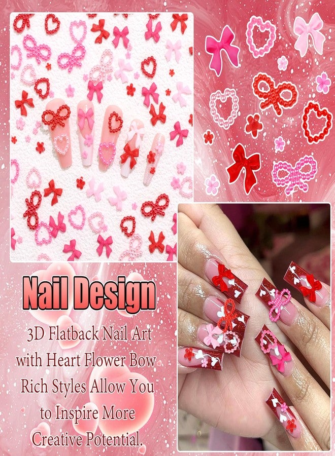 BELICEY Valentines Pink Red Heart Bows Nail Charms 3D Hearts Nail Art Charm Resin Flatback Bow Charms for Nails Cute Kawaii Flower for Women Manicure DIY Nails Art Design Accessories Crafts - Image 5