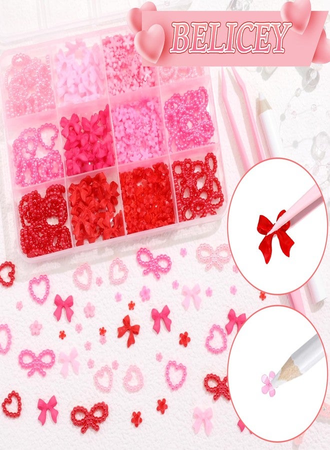 BELICEY Valentines Pink Red Heart Bows Nail Charms 3D Hearts Nail Art Charm Resin Flatback Bow Charms for Nails Cute Kawaii Flower for Women Manicure DIY Nails Art Design Accessories Crafts - Image 4