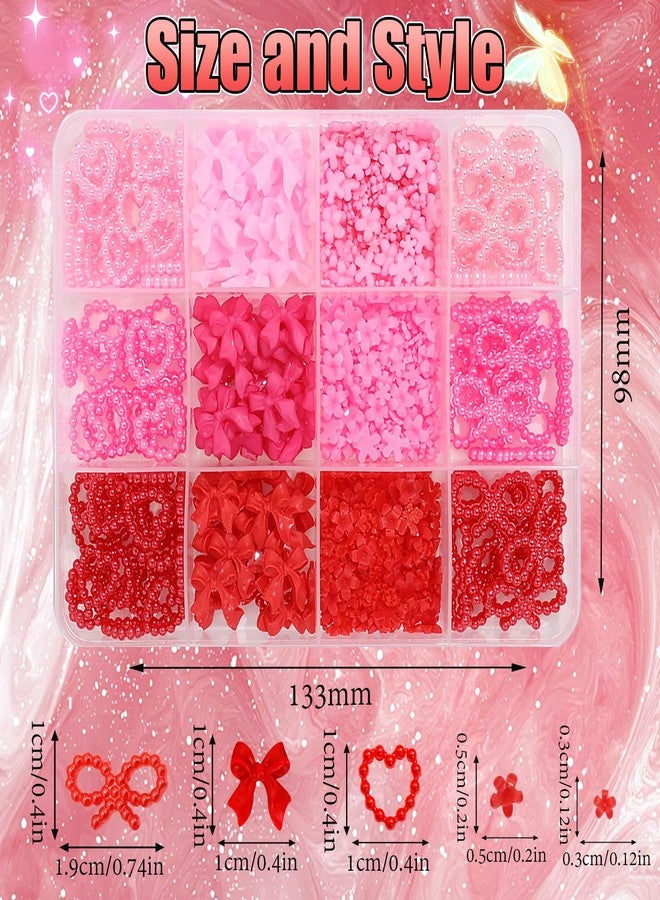 BELICEY Valentines Pink Red Heart Bows Nail Charms 3D Hearts Nail Art Charm Resin Flatback Bow Charms for Nails Cute Kawaii Flower for Women Manicure DIY Nails Art Design Accessories Crafts - Image 2