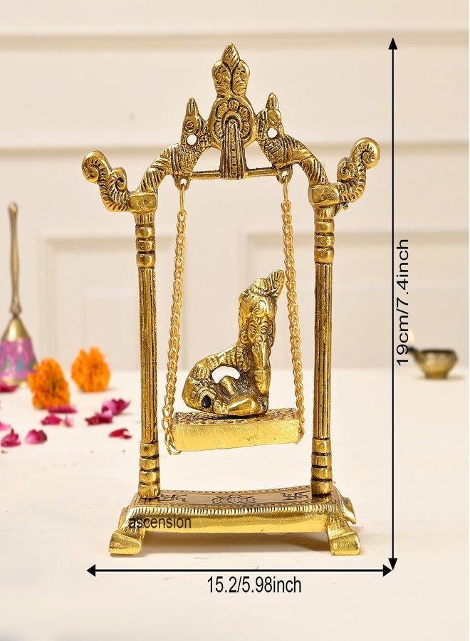 أسينشين Ascension Laddu Gopal on Jhulla for Janmashtami Home Puja ديكور الغرفة المعدنية كريشنا جولا لهدايا الانتقال لمنزل جديد تماثيل كريشنا مورتي - Image 4