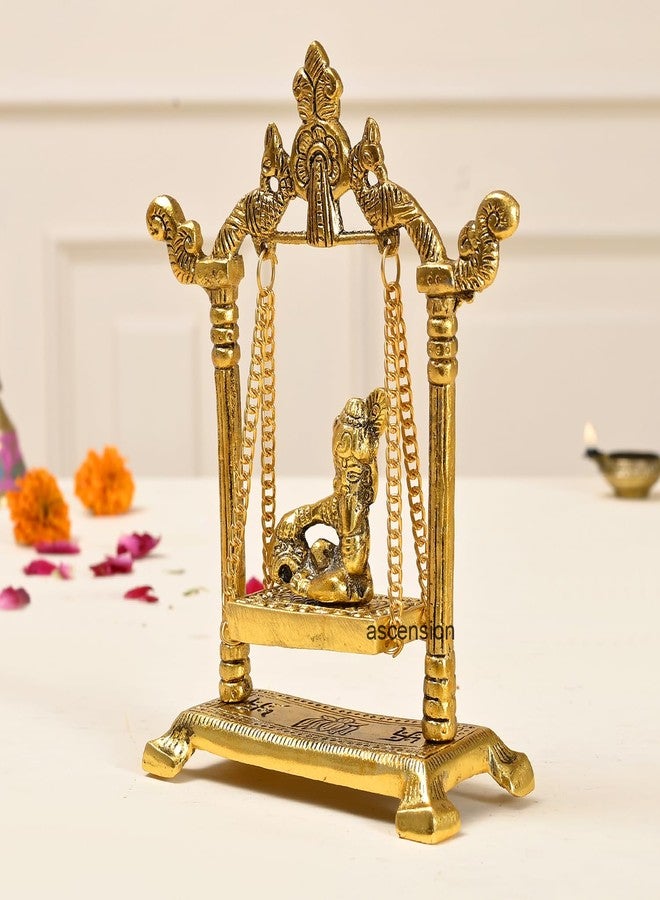 أسينشين Ascension Laddu Gopal on Jhulla for Janmashtami Home Puja ديكور الغرفة المعدنية كريشنا جولا لهدايا الانتقال لمنزل جديد تماثيل كريشنا مورتي - Image 2