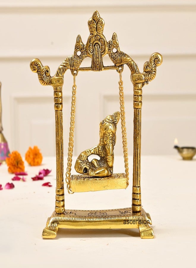 أسينشين Ascension Laddu Gopal on Jhulla for Janmashtami Home Puja ديكور الغرفة المعدنية كريشنا جولا لهدايا الانتقال لمنزل جديد تماثيل كريشنا مورتي - Image 1