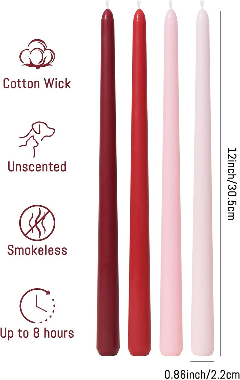 Viyffo Taper Candles, 12 Inch, 4 Pack, Red Ombre – Unscented, Smokeless Design, Up to 8-Hour Burn – Tall Candlesticks for Table Decor, Weddings & Dinners - Image 2