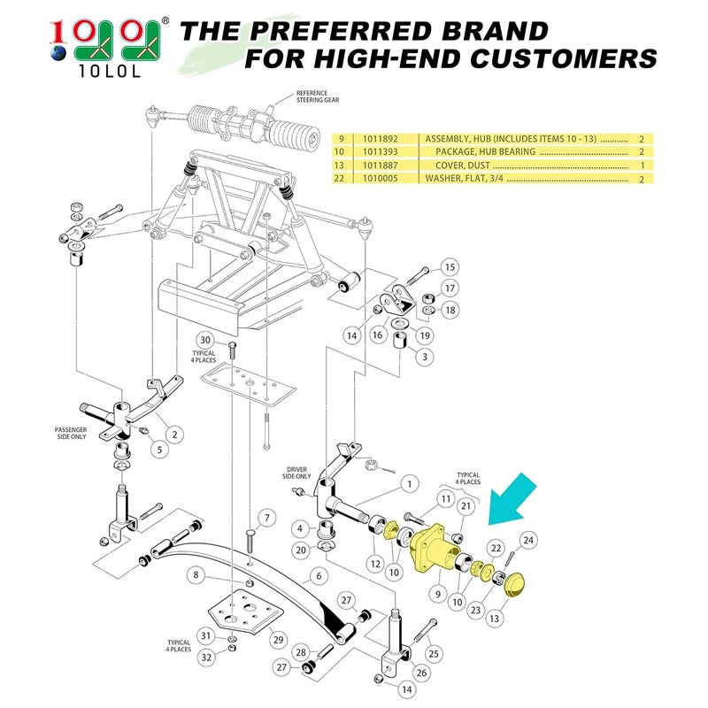 10L0L 2 Pack Front Wheel Hub Assembly for Club Car DS Golf Cart 1974-2003, Replace OEM 1011892, 11011102, 1011153, 1011889, 1011894 - Image 2