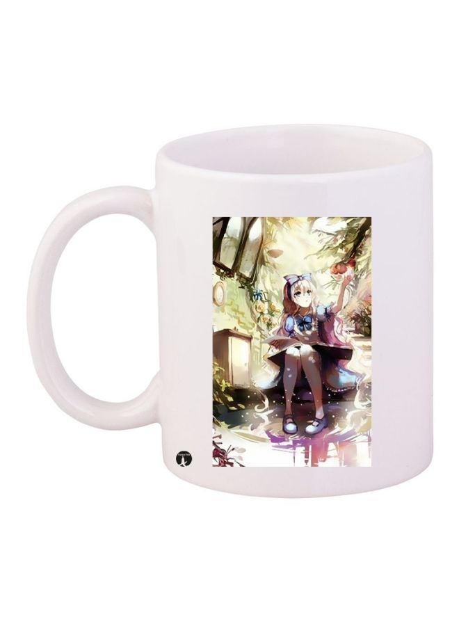 RYN Girl Printed Coffee Mug White/Pink/Green 11ounce