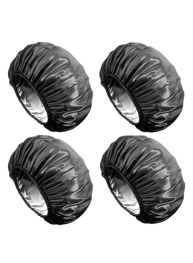Aquior Shower Cap, Extra Large Shower Cap for Men, Satin EVA Double Layer Waterproof Reusable Hair Cap for Women Long Hair(All Black 4 Pack) - Image 1