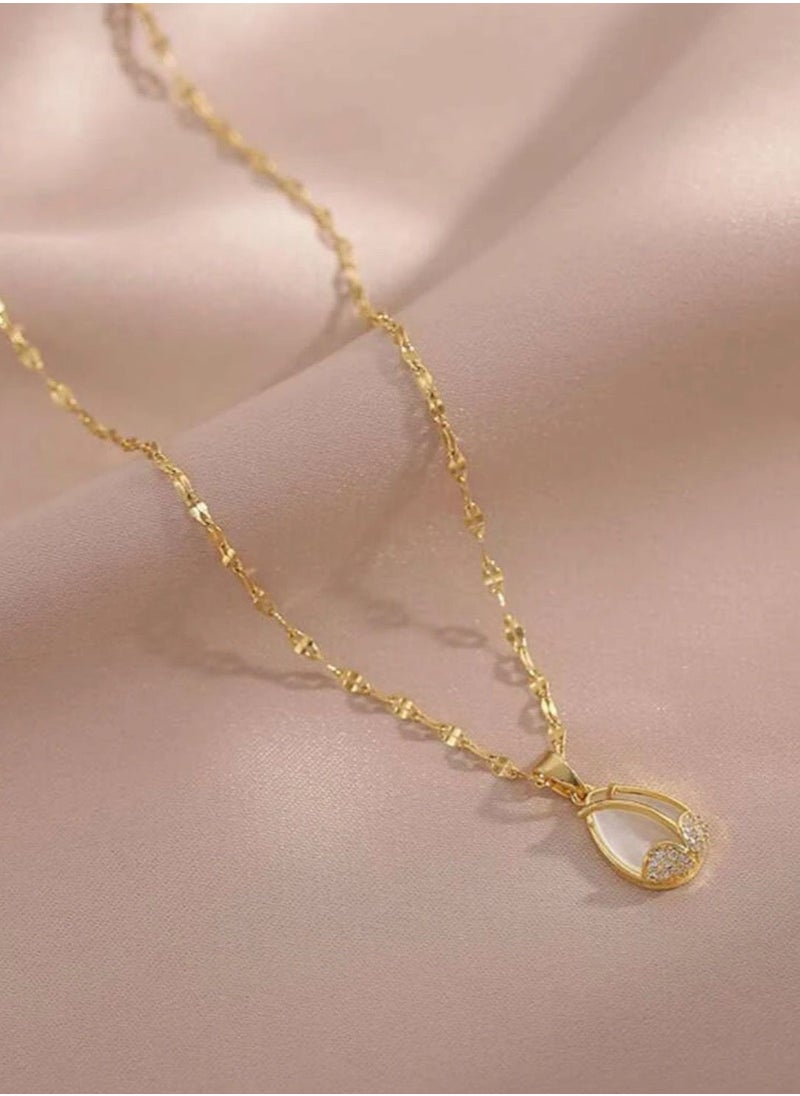 sixtyfour 18k Gold Plated Necklace For Women Decorated With Rhinestone Pendant Inlaid With Zirconia  - Image 2