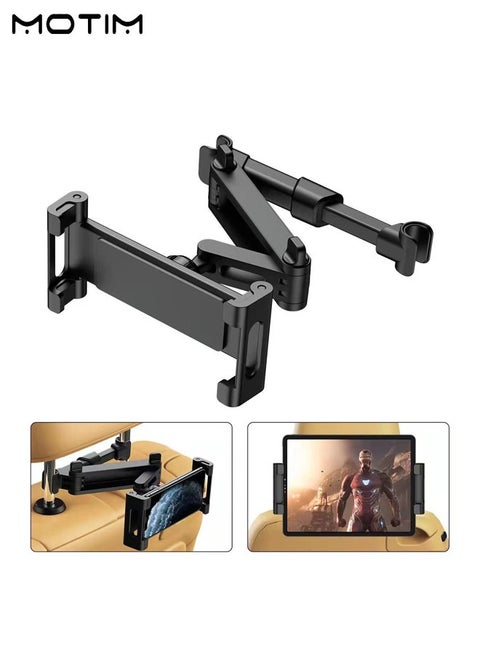 Car Back Seat Mount Tablet Holder, Folding Stretchable Backseat Tablets Stand for Kids, Electronic Screen Adjustable Distance Rotating Viewing Angle, Compatible with Phone and iPad 4.7-12.9 inches