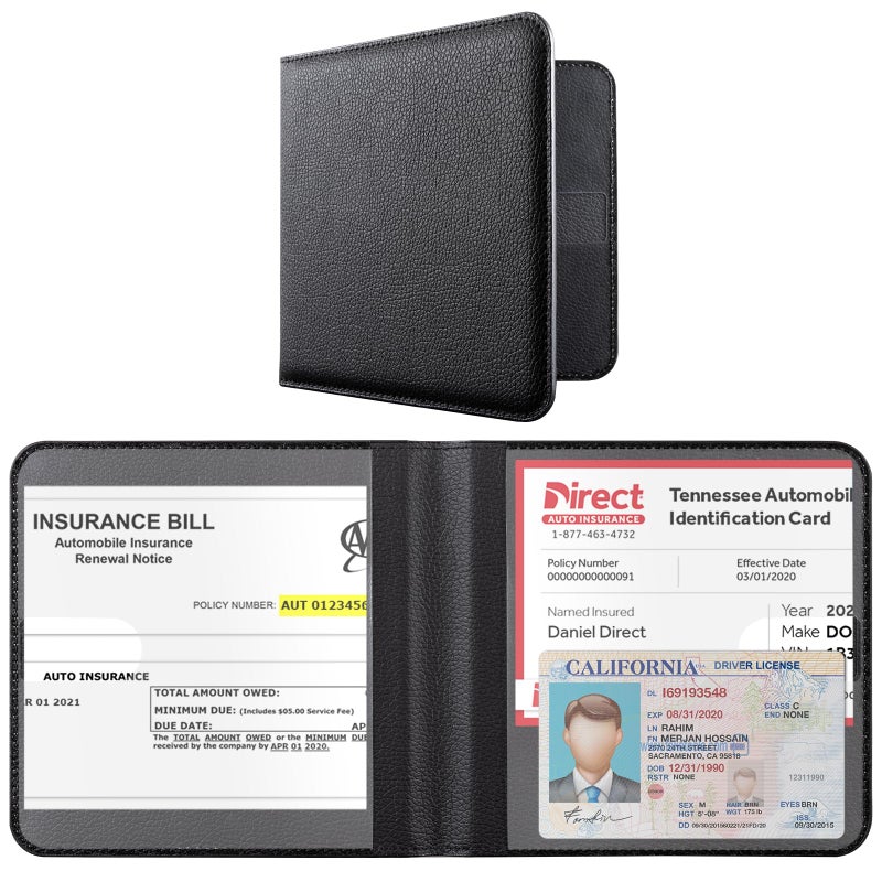 CoBak Car Registration and Insurance Holder - Men and Women Small Lightweight Vehicle Glove Box Car Organizer, Auto Truck Comparment Accessories Case for Essential Document, Driver License (Black) - Image 1