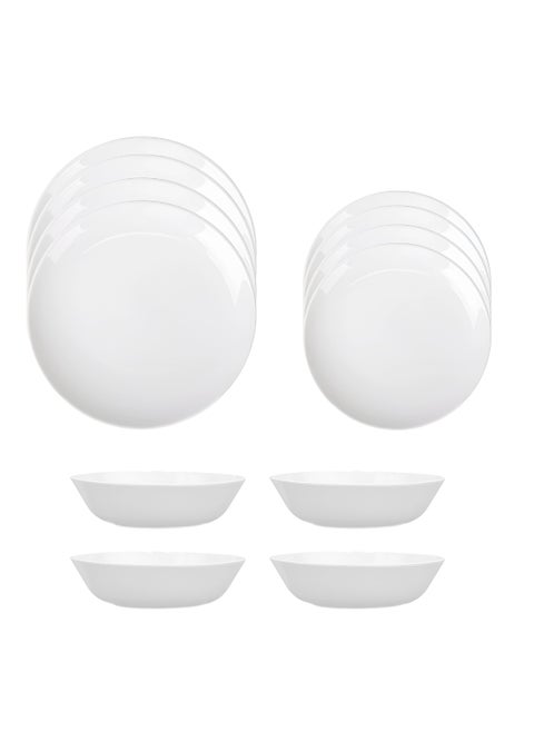 Dinner Set 12 PC SET Durable Tempered Opal Glass Dinner Set 4x Dinner Plate 4x Dinner Bowl 4x Soup Bowl NAM12