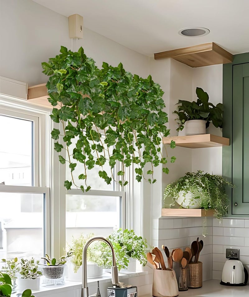 Briful Artificial Hanging Plant Vine Leaves - Lifelike Artificial Green Grape Ivy Vines, Approx. 90 cm, Decorative Plant for Wall, Living Room Shelf & Indoor Use - Image 3