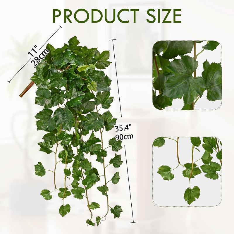 Briful Artificial Hanging Plant Vine Leaves - Lifelike Artificial Green Grape Ivy Vines, Approx. 90 cm, Decorative Plant for Wall, Living Room Shelf & Indoor Use - Image 2