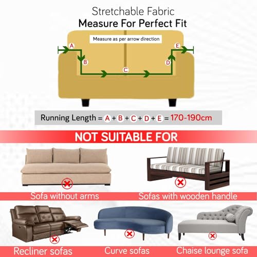 Outlay Home Universal 3 Seater Sofa Cover with Elasticity, Protective, Stretchable, Spandex & Polyester Sofa Slipcover (3 Seater, 185cm * 230cm) (Coffee Dhamask) - Image 5
