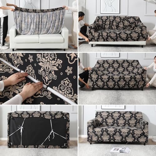 Outlay Home Universal 3 Seater Sofa Cover with Elasticity, Protective, Stretchable, Spandex & Polyester Sofa Slipcover (3 Seater, 185cm * 230cm) (Coffee Dhamask) - Image 4